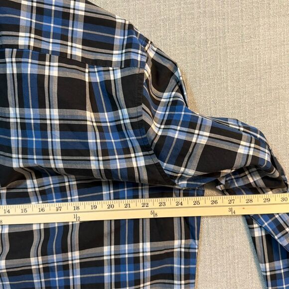 Lacoste Slim Fit Button Front Shirt Men 44 Large Blue Black Plaid Cotton Pockets - Picture 7 of 10